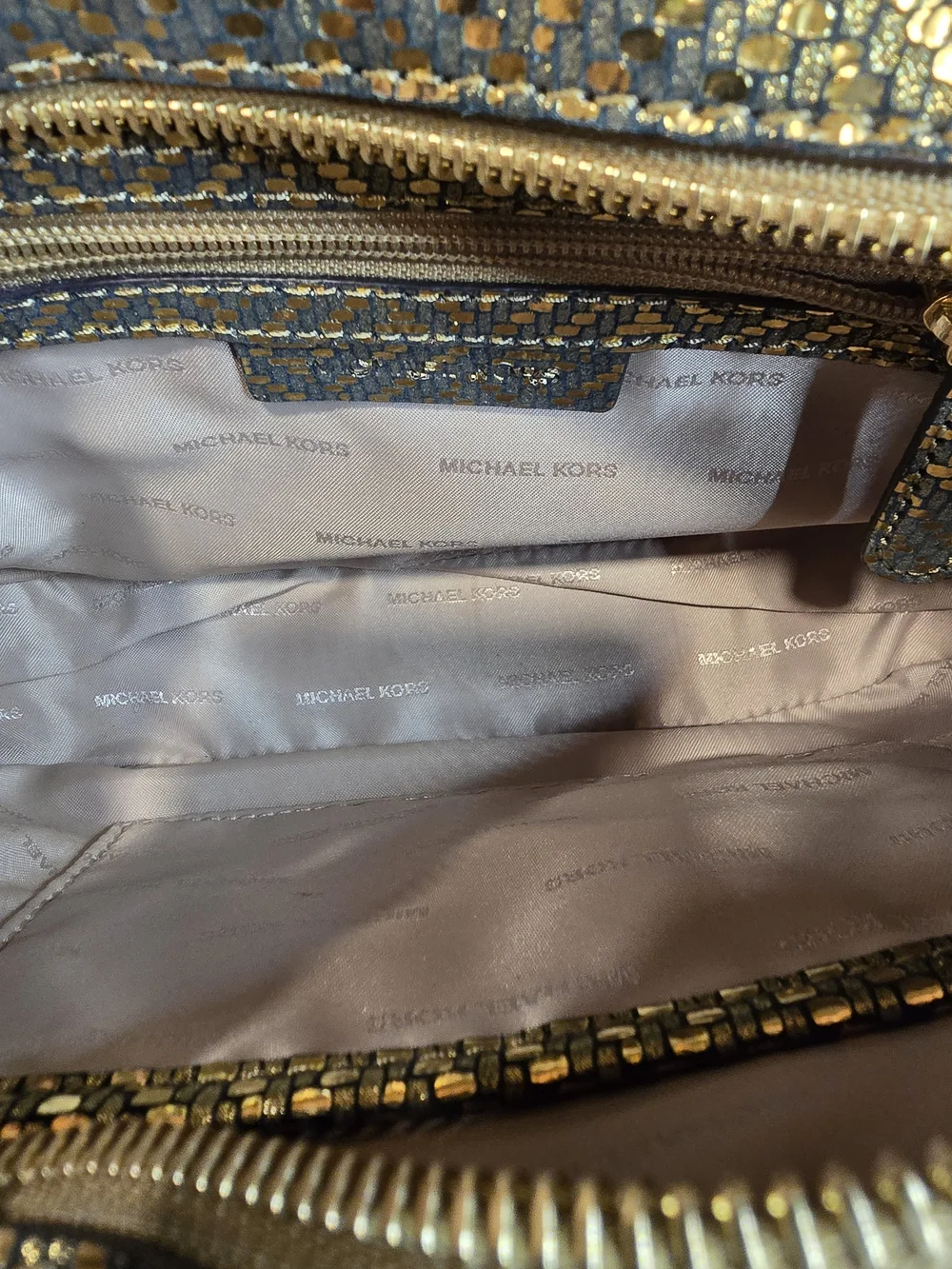 Michael Kors Ginny Camera Bag Metallic Gold Woven Crossbody